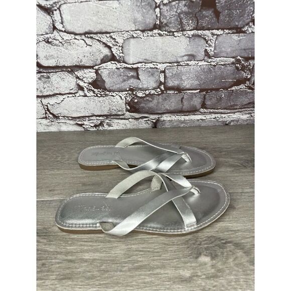 Madewell Boardwalk Silver Metallic Leather Thong Sandals Women’s Sz 6.5M US/37EU - Picture 3 of 16